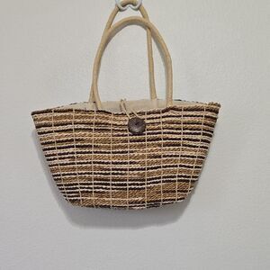Stylish Tan and Brown Woven Tote Bag